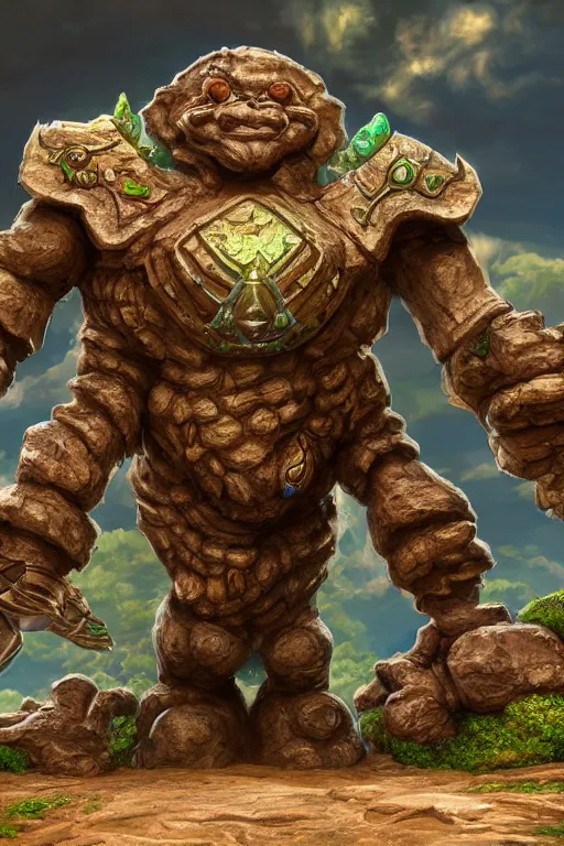 Image similar to zelda fantasy art giant golem troll wood rock greeble gemstone, global illumination ray tracing hdr fanart arstation by sung choi and eric pfeiffer and gabriel garza and casper konefal