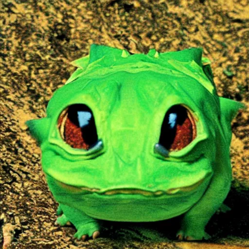 Prompt: national geographic 3 5 mm nature photo of a bulbasaur