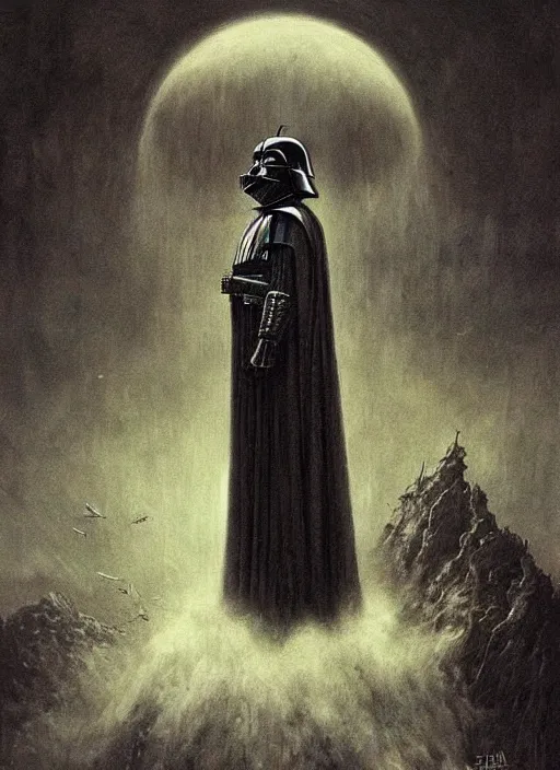 Image similar to darth vader, beksinski, eldritch, apocalypse, creepy creature, horror spooky