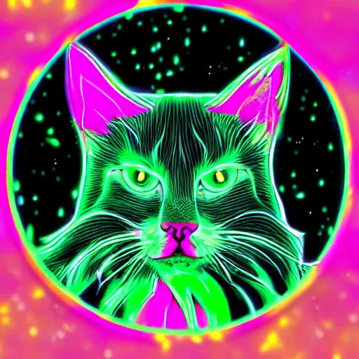 Image similar to demon cat with sparkling eyes 8 0 s neon colors