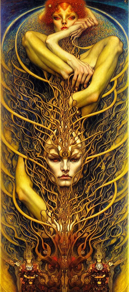 Image similar to Divine Chaos Engine by Karol Bak, Jean Delville, William Blake, Gustav Klimt, and Vincent Van Gogh, symbolist, visionary