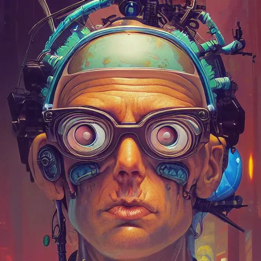 Prompt: lucky god cyberpunk apocalyptic portrait by gaston bussierre and charles vess and james jean and erik jones and rhads, inspired by rick and morty, epic, funny, huge scale, beautiful fine face features, intricate high details, sharp, ultradetailed