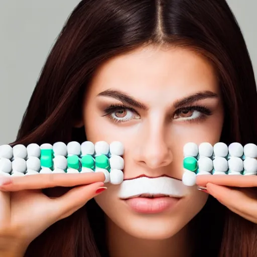 Prompt: a beautiful female model surrounded by pills