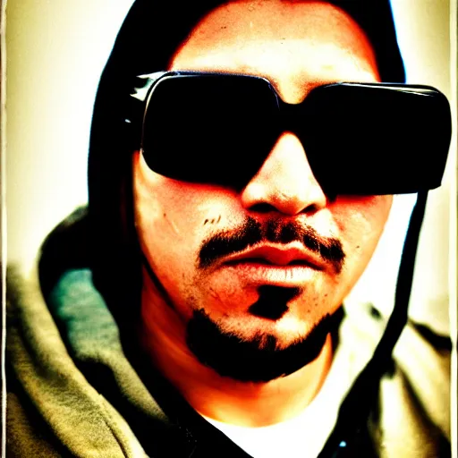 Prompt: a cholo cyberpunk homie photographic portrait