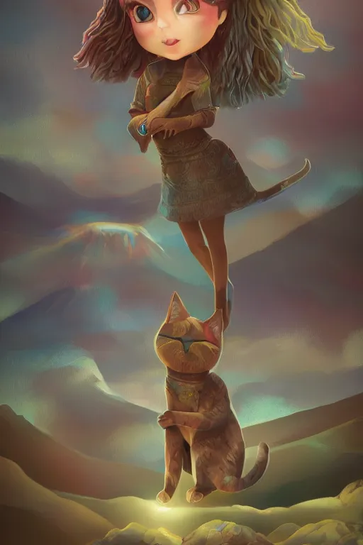 Prompt: a girl in a magnificent dress stands near a volcano, afar, fullbody, in full growth, photorealistic, high resolution, trending on artstation, highly detailed, volumetric lighting, 35mm !dream Kawaii Cat, sticker illustration, high quality, high resolution.