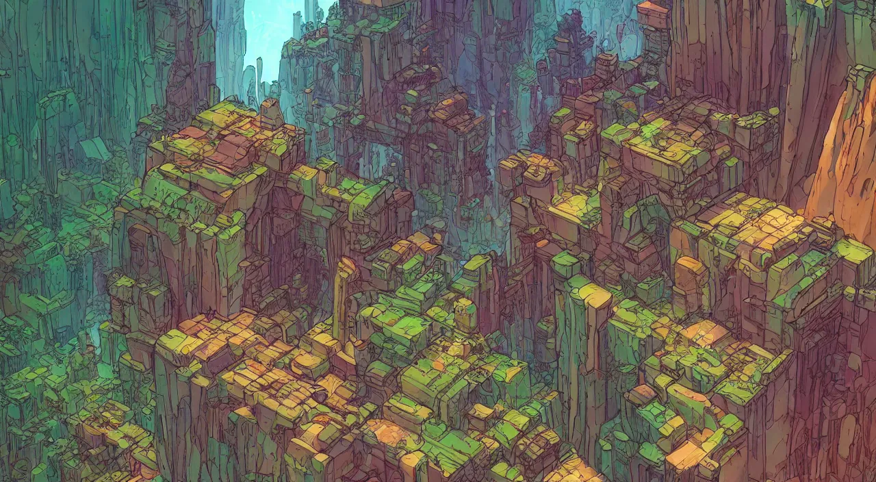 Image similar to open door wood wall fortress greeble block amazon jungle on portal unknow world ambiant fornite colorful that looks like it is from borderlands and by feng zhu and loish and laurie greasley, victo ngai, andreas rocha, john harris