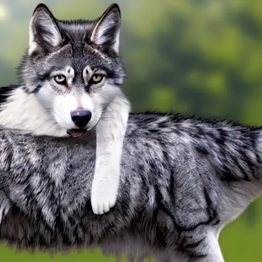 Prompt: cat riding on the back of a wolf, photo ultra realistic