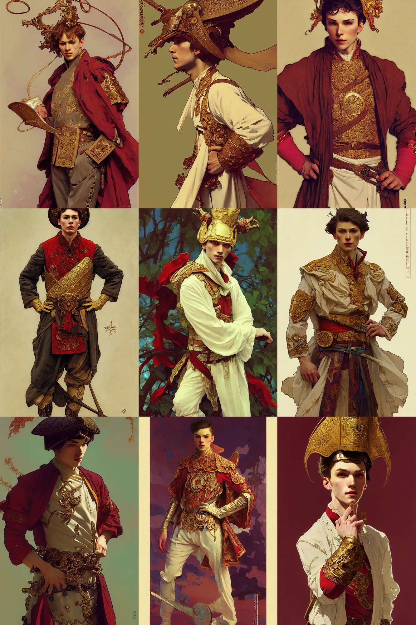 Prompt: young male, ancient russian costume, smooth, art by joseph leyendecker, peter mohrbacher, ruan jia, marc simonetti, ayami kojima, cedric peyravernay, alphonse mucha, victo ngai