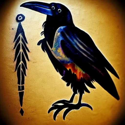 Image similar to raven - shaman with tatoo, prehistoric cave painting