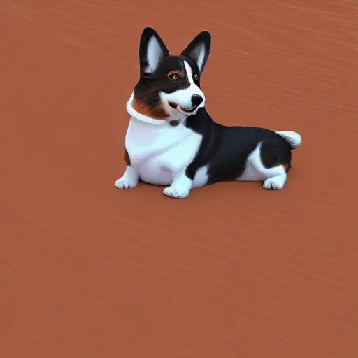 Image similar to a corgi on mars, detailed digital illustration, hyperrealistic