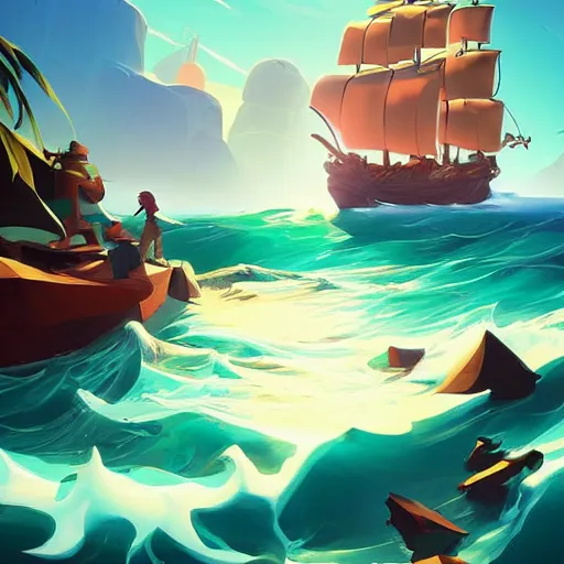 Image similar to painting treasure on sea of thieves game smooth median photoshop filter cutout vector, behance hd by jesper ejsing, by rhads, makoto shinkai and lois van baarle, ilya kuvshinov, rossdraws global illumination