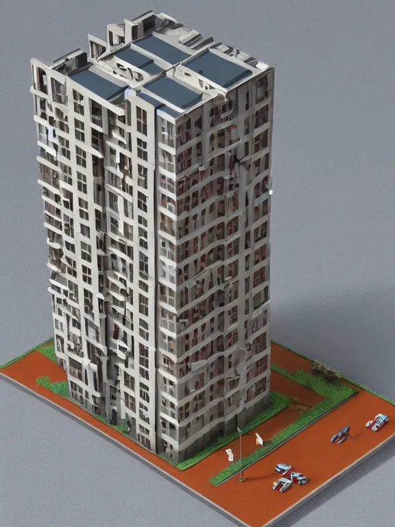 Image similar to a soviet apartment building , beautiful miniature, diorama , isometric, 3d render, simple