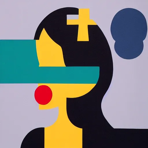 Image similar to A painting of person on the phone, abstract painting in the style of Sophie Taeuber-Arp and Gary Hume and Tatsuro Kiuchi, flat colour-block style, geometric abstraction, dark colours