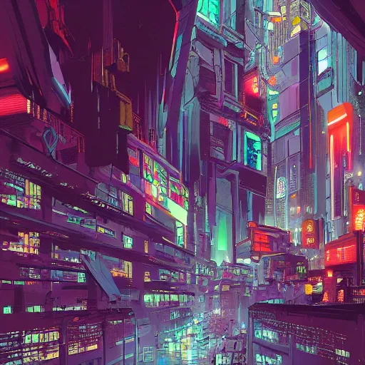 Prompt: digital painting of a cyberpunk city, comic book style, trending on Artstation, hyperdetailed