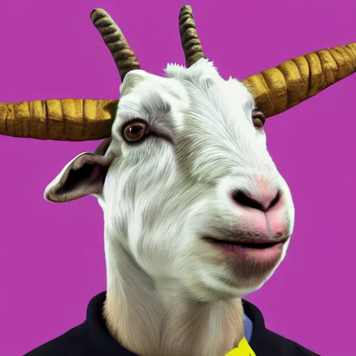 Image similar to andy milonakis as a goat, goat body, human head, anthropomorphic, 4 k, photorealistc, high details