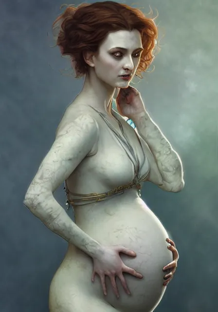 Image similar to sansa pregnant mummy zombie, intricate, elegant, highly detailed, digital painting, artstation, concept art, smooth, sharp focus, illustration, art by artgerm and greg rutkowski and alphonse mucha and william - adolphe bouguereau