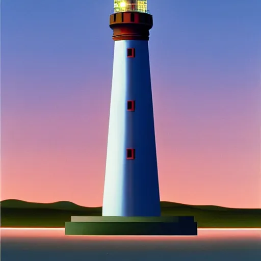 Prompt: a lighthouse illuminating the city, painting art style by kenton nelson