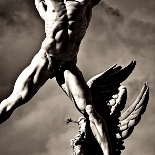 Prompt: dramatic portrait of icarus by carvaggio