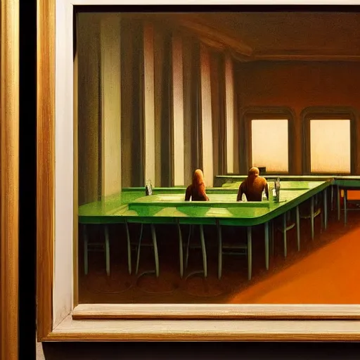 Image similar to An empty sad restaurant, Edward Hopper and James Gilleard, Zdzislaw Beksinski, Mark Ryden, Wolfgang Lettl highly detailed, hints of Yayoi Kasuma