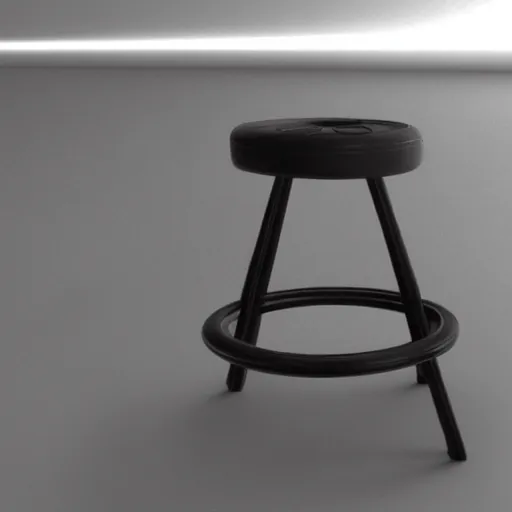 Image similar to a 3 d render of a stool inspired by a formula 1 tyre : : showroom environment, studio lighting, unreal engine