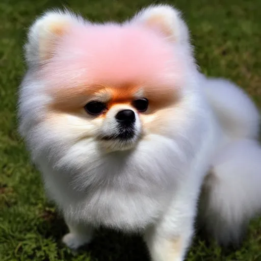 Prompt: photo of a pomeranian made of cotton candy