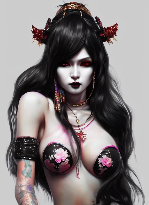 Image similar to soft lustrous ebony geisha seductive raver yakuza gothic gutter punk, highly detailed, digital painting, octane render, artstation, concept art, smooth, sharp focus, illustration, art by artgerm, loish, wlop