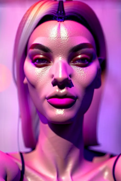 Image similar to beautiful female, attractive facial features, haze, model, intricate, symmetrical face, makeup, sephora, maybelline, studio, reflections, cinematic, filmic, vsco, concept art, artstation, elegant, model, gorgeous, vray, flim, octane render, ambient occlusion, prism details