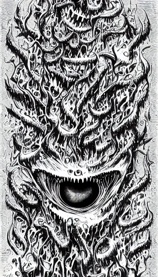 Prompt: a storm vortex made of many demonic eyes and teeth, by ed roth