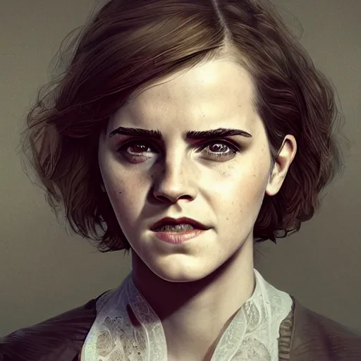 Image similar to Elderly Emma Watson, portrait by Cedric Peyravernay, highly detailed, excellent composition, cinematic concept art, dramatic lighting, trending on ArtStation