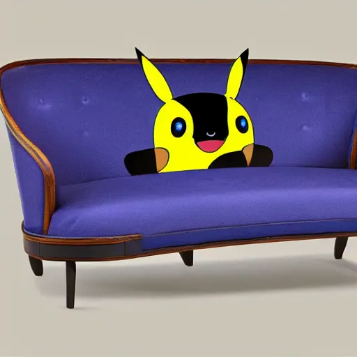 Image similar to a sofa in style of pikachu , photo 4k,