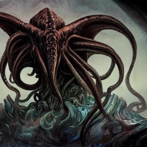 Prompt: hyperdetailed concept art of cthulhu, stunningly atmospheric, coherent character illustration, by android jones