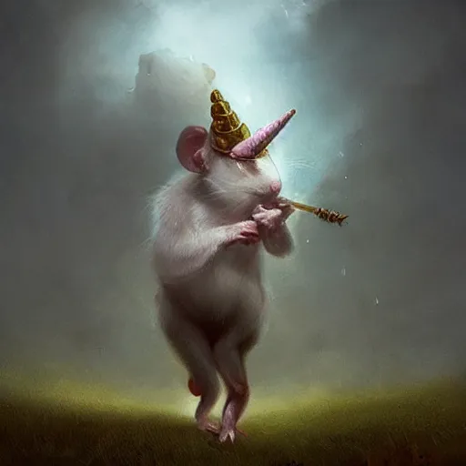 Image similar to hybrid of mouse and unicorn and rat, half unicorn - half mouse, digital art fantasy art, art by george stubbs, jakub rozalski, anton fadeev