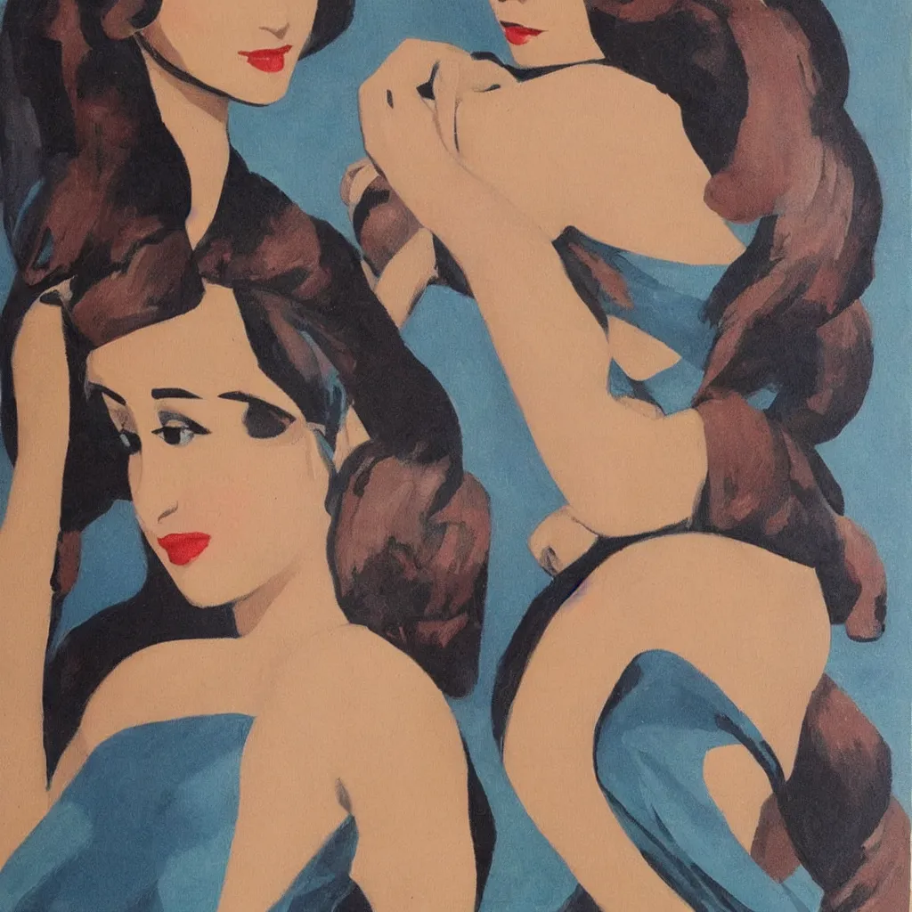 Image similar to art deco painting of ariana grande in a camisole