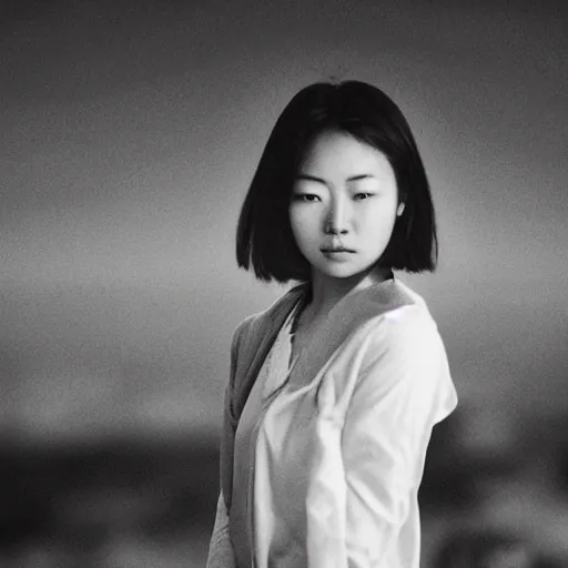 Prompt: black and white photo full shot of beautiful deep thinking Japanese women with perfect eyes and simetrical face, standing in the cementary at night, shot by Akira Kurosawa perfect cinematic light, 8k, highl details, sharp