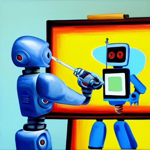 Image similar to recursive image of a robot painting a canvas painting of a robot painting a canvas painting …