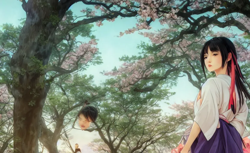 Prompt: side portrait of a girl walking, sakura tree in background, yukata clothing, battlefield in background, anime style, shoulder eyes, hair down, symmetrical facial features, from arknights, hyper realistic, 4 k, extreme detail, detailed drawing, trending artstation, realistic lighting, by alphonse mucha, greg rutkowski, sharp focus, backlit