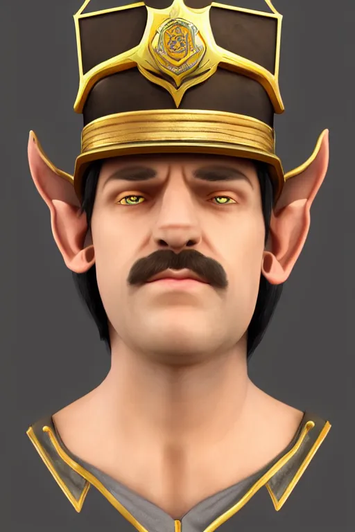Image similar to high elf mall cop with a sheriff's badge, they are shifty and incompetent, Oil Painting, hyperrealistic, Detailed Digital Art, RPG portrait, 3/4 bust, dynamic lighting, Highly Detailed, Cinematic Lighting, 8k, HD