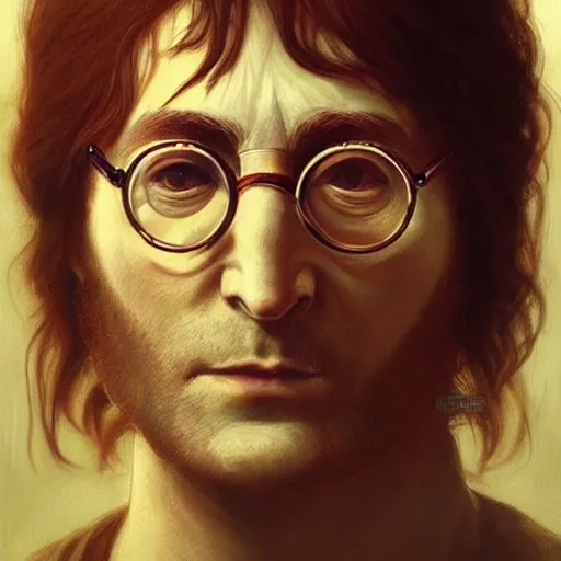 Image similar to Beautiful face Portrait of John Lennon, powerful magic, thunders, dramatic lighting, intricate, wild, highly detailed, digital painting, artstation, concept art, smooth, sharp focus, illustration, art by artgerm and greg rutkowski and alphonse mucha, footage from space camera