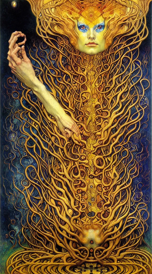 Image similar to Divine Chaos Engine by Karol Bak, Jean Delville, William Blake, Gustav Klimt, and Vincent Van Gogh, symbolist, visionary