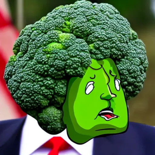 Prompt: Donald Trump as a head of broccoli complaining about the weather