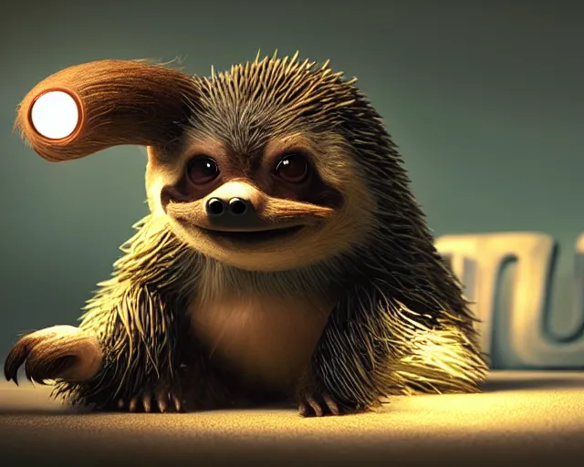 Image similar to sonic the hedgehog as a sloth, weta hyperrealism cinematic lighting and compositon