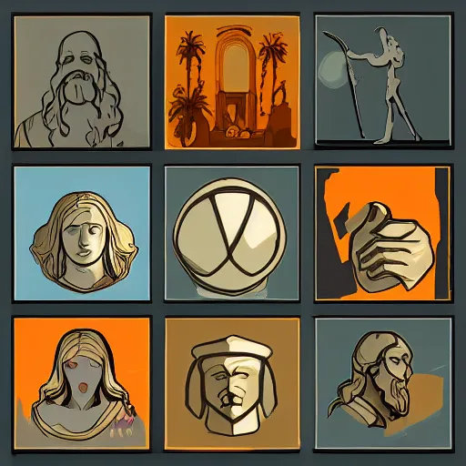 Image similar to icon set , davinci style, concept art, raytracing