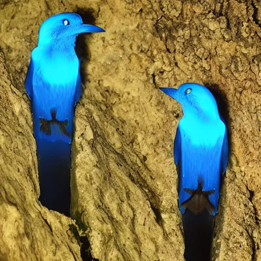 Prompt: blue bioluminescent mushrooks