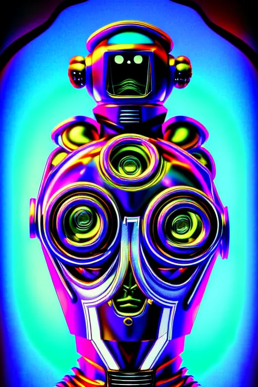 Image similar to maximalist overdetailed futuristic robot head portrait. lowbrow scifi artwork by kidsquidy ø - cult and subjekt zero. ray tracing hdr polished sharp in visionary psychedelic fineart style inspired by beastwreck jimbo phillips and salviadroid