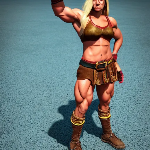 Image similar to a handsome bodybuilder viking girl with blond hair, clash royal style characters, unreal engine 5, octane render, detailed, cinematografic, cinema 4 d