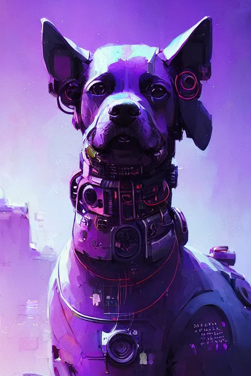 Image similar to a beautiful portrait of a cute cyberpunk dog by greg rutkowski and wlop, purple blue color scheme, digital art, highly detailed, fine detail, intricate, ornate, complex