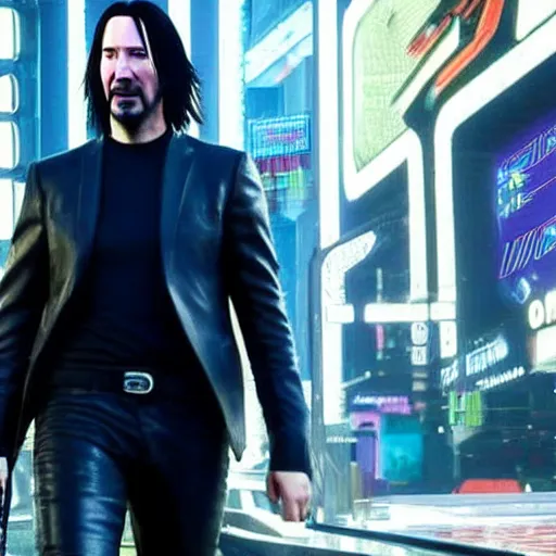 Image similar to Keanu Reeves expressing his disappointment over how bad Cyberpunk 2077 was