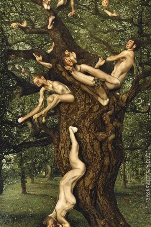 Image similar to beautiful clean oil painting of gentlemans falling from the giant tree by dino valls, detailed, stunning, realistic