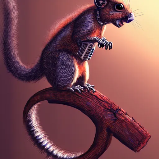 Prompt: a highly detailed long shot photo, cyberpunk mechanical squirrel, intricate, digital painting, artstation, intricate, concept art, smooth, sharp focus