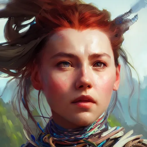 Image similar to Aloy Horizon Zero Dawn, digital painting by Yanjun Cheng, portrait , cinematic lighting, highly detailed, concept art, Atmosphere, illustration, smooth, sharp focus, editor's pickup, trending on artstation, trending on deviantart